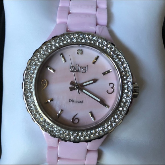 Burgi Diamond Ceramic Mother of Pearl Watch - Picture 8 of 8